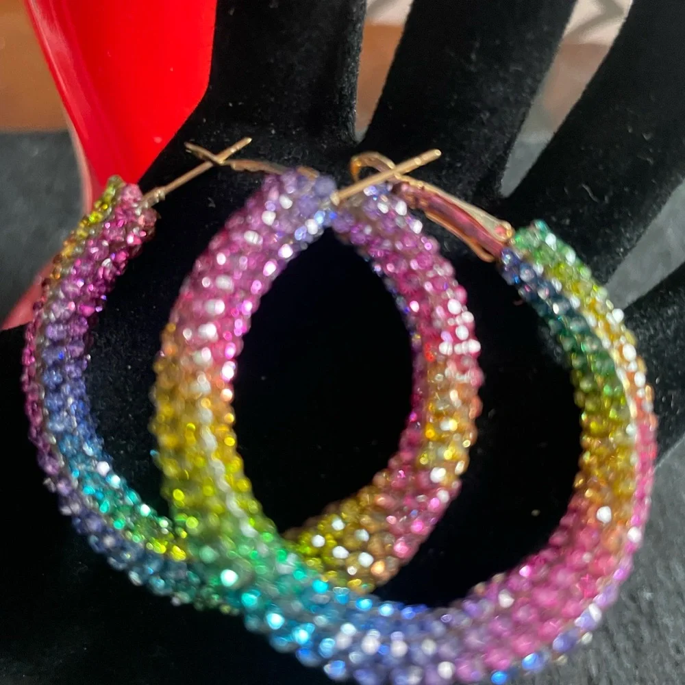 Rainbow sparkle, diamond cubic, zirconia, earrings, new, and gift box - Picture 6 of 6